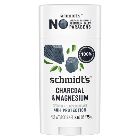Schmidt's Aluminum-Free Vegan Deodorant Charcoal & Magnesium, 2.65 oz, Natural Ingredients