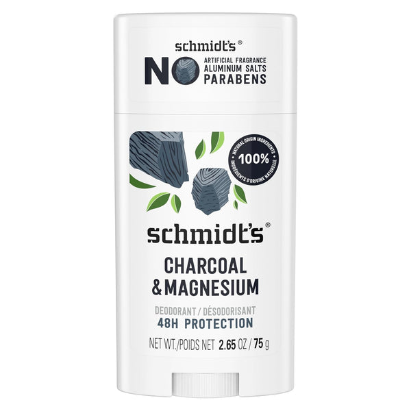 Schmidt's Aluminum-Free Vegan Deodorant Charcoal & Magnesium, 2.65 oz, Natural Ingredients