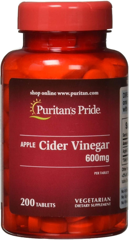 Puritan's Pride Apple Cider Vinegar 600 mg - Vegetarian Dietary Supplement, 200 Tablets (Packing May Vary)