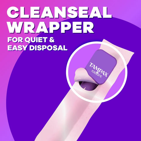 Pack 3 (28 count pack) Tampax Pocket Radiant Compact Plastic Tampons, with LeakGuard Braid, Regular Absorbency