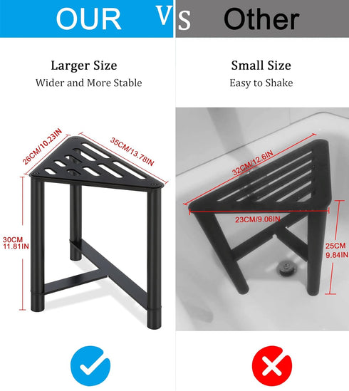 13.78" Shower Stool for Inside Shower, D Stainless Steel Shaving Foot Rest, Waterproof Corner Bench, Black Seat