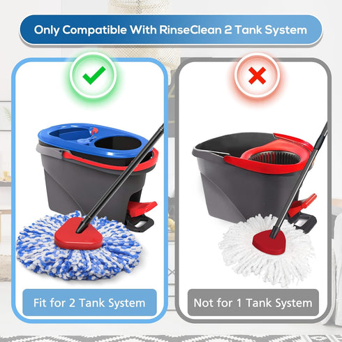 8 Pack RinseClean Spin Mop Replacement Head Refills with 1 Rotating Mop Base Compatible with RinseClean 2 Tank System, Blue Microfiber Mop Refills for Floor Cleaning
