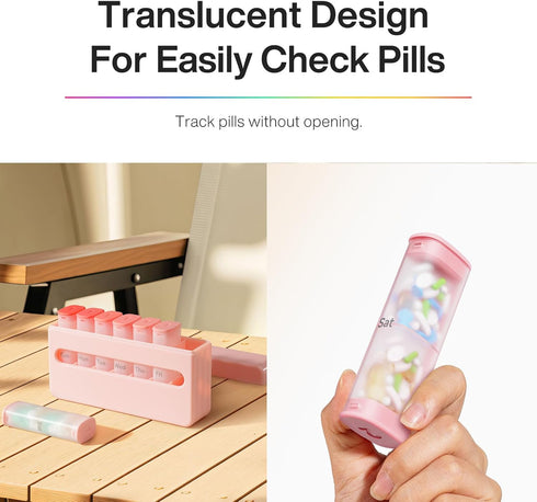 Set 2 7 White/Pink Weekly Pill Organizer Times a Day - Am Pm Pill Box Day, Large Twice Medicine Pill Case for Daily