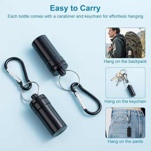 Zingso 3 Pack 25ct (3pcs-Black Keychain Pill Holder for Nitroglycerin, Mini Waterproof Portable Travel Purse Pocket