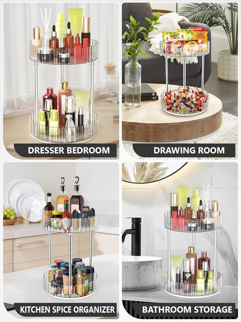 WNYT 2 Tiers Rotating Makeup Organizer, 360° Acrylic Storage for Vanity Countertop, Dresser Bathroom Organizers