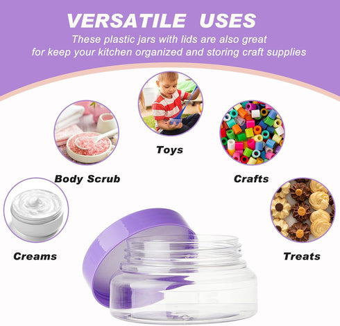 Tessco 24 Pack Plastic Jars with Lids, Round Refillable Cosmetic Containers, Empty Body Butter Jars for Cosmetics