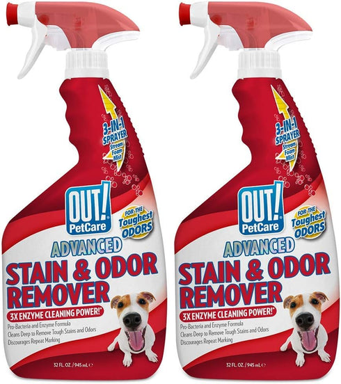 OUT! PetCare Advanced Stain and Odor Remover, Pro-Bacteria Enzyme Formula, 32 oz (Pack of 2)