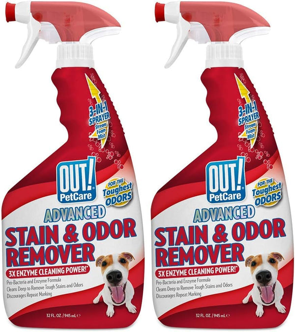 OUT! PetCare Advanced Stain and Odor Remover, Pro-Bacteria Enzyme Formula, 32 oz (Pack of 2)