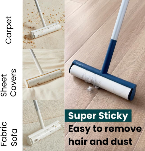 Large Lint Roller with Extra Sticky Roller - 420 Sheets, 9.5" Wide, Extendable Handle for Carpet, Couch, Pet Hair