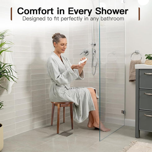 16 Inch Round Bamboo Waterproof Shower Bathroom Stool Chair, Duty Wooden Bath Corner Shaving Legs Bench Seat (Walnut
