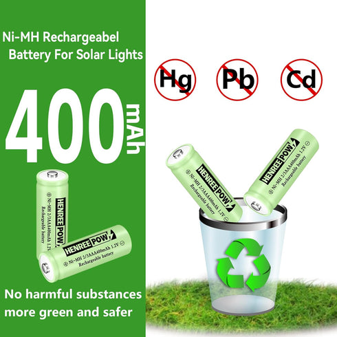 Henreepow Ni-MH 2/3AAA 1.2V 400mAh Rechargeable Batteries, 12 Pack for Solar Lights