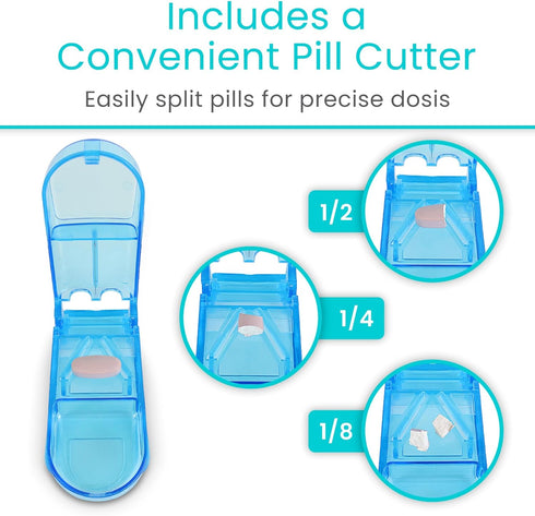 Vive Stackable Pill Organizer Tower with Pill Cutter for Vitamins, 7 Days 4 Times a Day