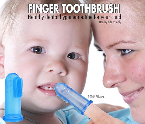 Brilliant Baby Finger Toothbrush - Blue/Clear Silicone Teether Brush for Infant-Toddler, 2 Count
