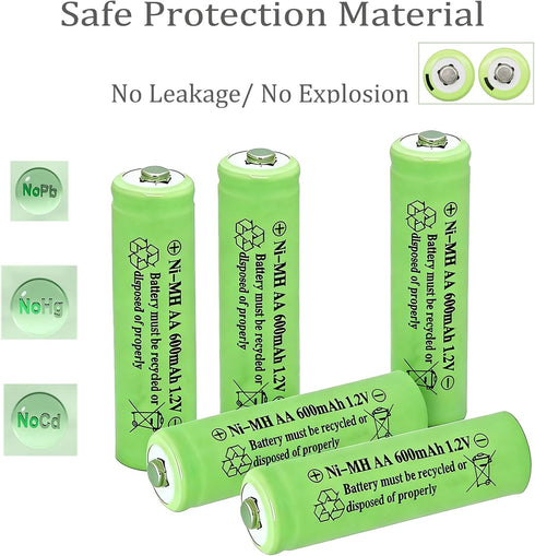 XFULL 12 Packs 600mAh 1.2v Doulbe AA Ni-MH Rechargeable Batteries A Size for Outdoor Solar Lights, Landscape Lighting