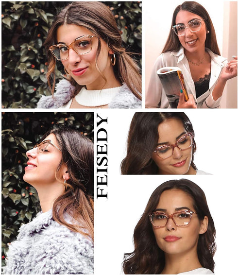FEISEDY Crystal Cat Eye Glasses Frame, Blue Light Blocking Computer Eyewear B2500