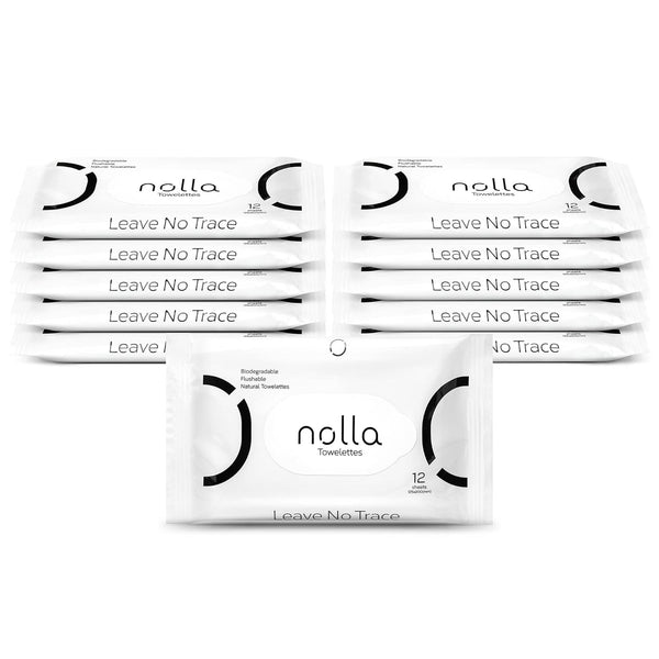 Nolla Flushable Wipes Travel Packs, 100% Plant-Based, Plastic-Free and Biodegradable - Unscented