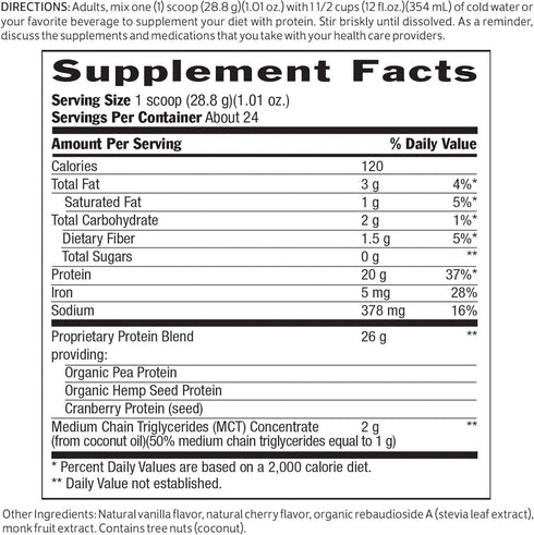 Biochem Country Life Vegan Protein Powder, 20g Pure Plant-Based Protein, Vanilla, 1.5 lb