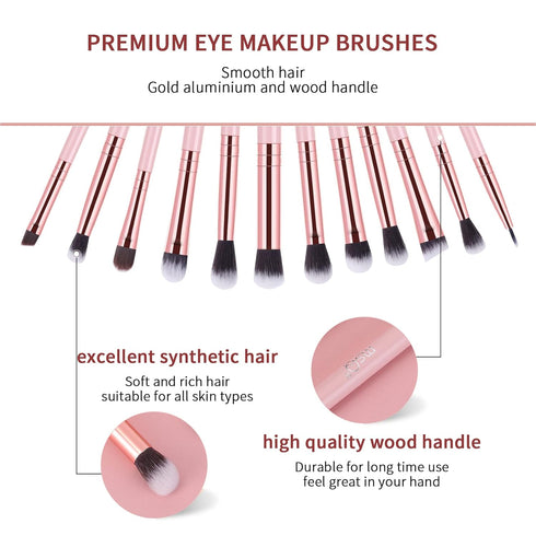 MSQ Eye Makeup Brushes Set with Soft Synthetic Hairs & Real Wood Handle for Eyeshadow, 12pcs (Pink)