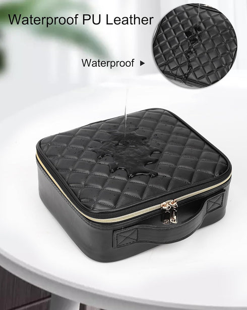 Relavel Makeup Bag, Travel Cosmetic Train Case Organizer, Portable Storage Bag with Adjustable Dividers, Black