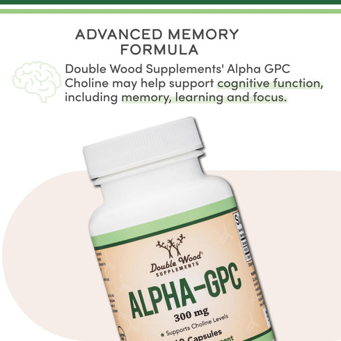 Alpha GPC Choline Brain Supplement for Acetylcholine - 60 Count, 600mg Servings, Focus Support