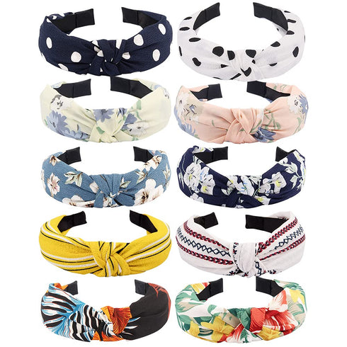 TOBATOBA 10 Pack Knotted Headbands for Women, Floral Bow Knot Twist Turban Headbands