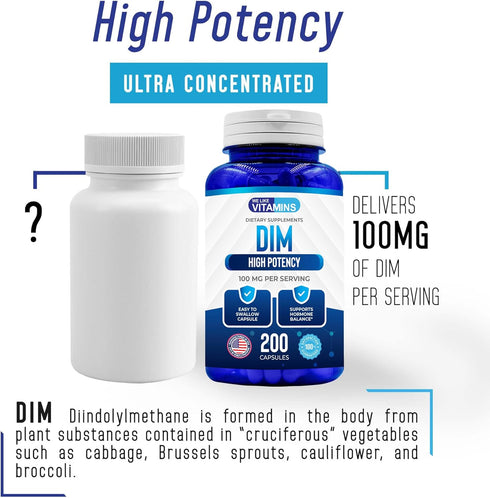 We Like Vitamins DIM 100mg 200 Capsules for Healthy Estrogen and Hormone Levels, 200 Day Supply
