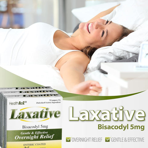 HealthA2Z Laxative Bisacodyl 5mg | Gentle Overnight Relief for Constipation (75 Count, Pack of 3)