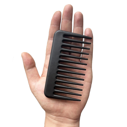 Mini Wide Tooth Comb - Small Travel Hair Detangling Comb for Curly Wavy Hair (Black)