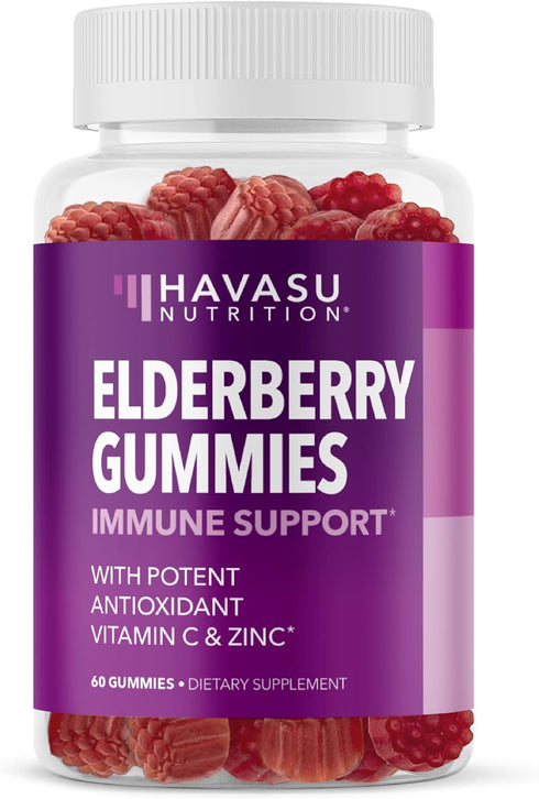 Sambucus Black Elderberry Gummies for Adults - 60 Count with Zinc and Vitamin C for Immune Support