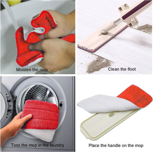 Microfiber Replacement Mop Pad, 18 x 6 Wet & Dry Cleaning Refills, 6 Pack, Reusable Floor Mop Pads - Red