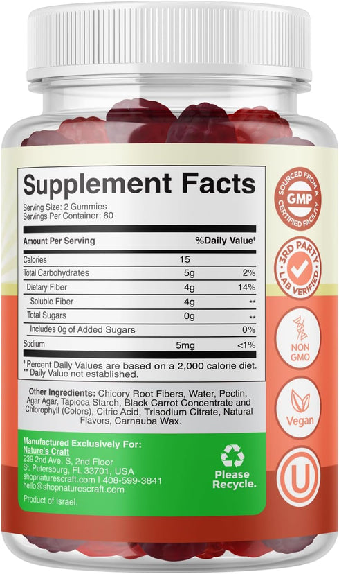 Sugar Free Fiber Gummies for Adults - High Fiber Supplement with Prebiotic Chicory Root for Immunity and Digestive