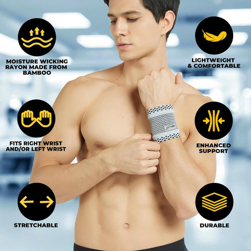 NeoTech Care Wrist Band - Light, Elastic, Men, Women, Right or Left (Gray Color, Size M)