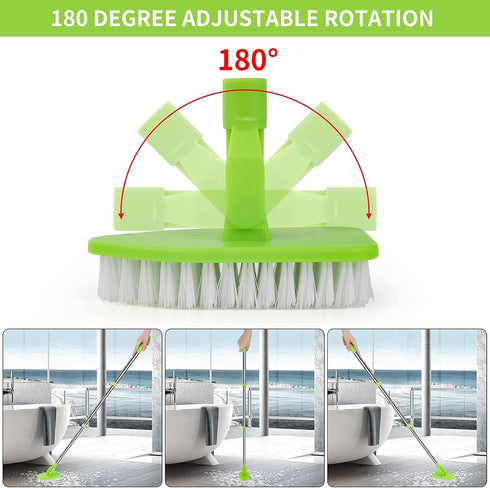 WVIOUOPU 35'' 1 3 Scrub Cleaning Brush with Long Handle - Extendable Floor Scrubber with Stiff Bristles & Sponge Brush