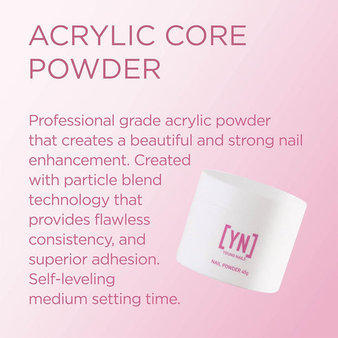 Young Nails Acrylic Core Powder - Self-Leveling Clear Nude Pink White Acrylic Powder, 45g