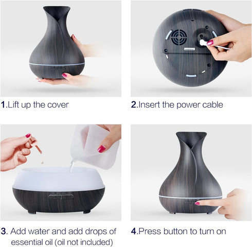 OliveTech 400ml Aroma Essential Oil Diffuser, Ultrasonic Cool Mist Humidifier with Waterless Auto Shut-Off and Cleaning