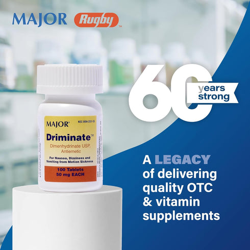 MAJOR Driminate - Dimenhydrinate 50mg Motion Sickness Tablets, 100 Tablets (3 Pack)