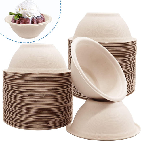 100 Pack Compostable 8oz Paper Bowls, Heavy-Duty Natural Disposable Bowls for Salad, Soup, Pasta & Dessert