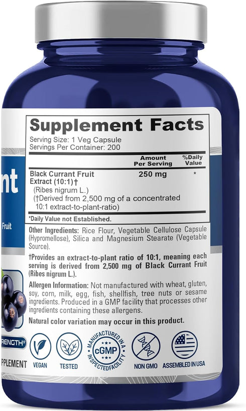 NusaPure Black Currant 10:1 Extract, 250 mg Equivalent to 2,500mg, 200 Vegan Non-GMO Caps