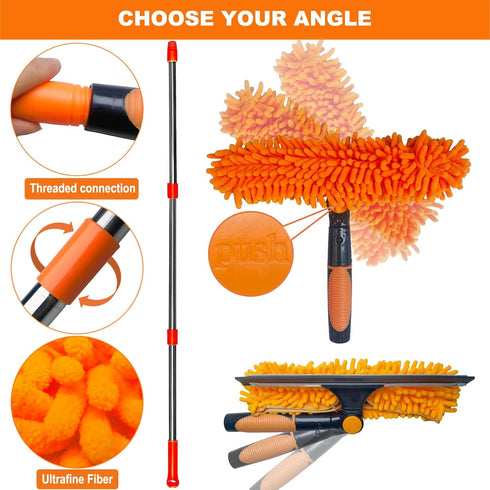 20+ Feet Reach Window Washing Squeegee & Duster with 3-14 ft Extension Pole, Indoor Outdoor Window Cleaning Tool