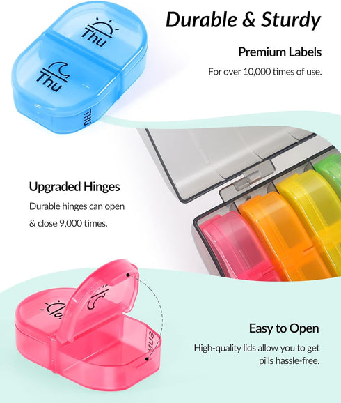 ZIKEE Weekly Pill Organizer, AM PM Pill Box with 7 Detachable Cases, BPA-Free, Portable 7 Day Storage for Medication