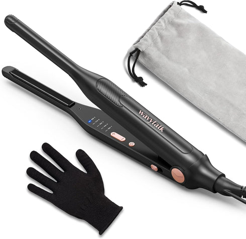 Wavytalk Mini Flat Iron, 3/10" Pencil Straightener for Short Hair, Pixie Cut, Bangs, with Anti-Pinch Design