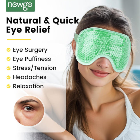 NEWGO Cooling Eye Mask Gel, Cold Eye Mask for Puffy Eyes, Eye Ice Pack for Stress Relief - Green