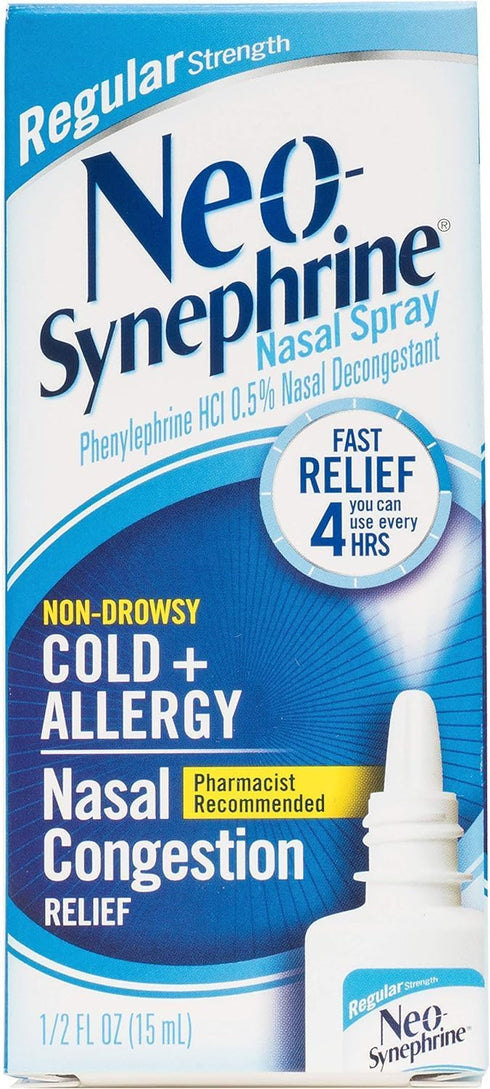 Nasal Decongestant Spray Regular Strength by Neo-Synephrine, 0.50 oz (PACK OF 3)