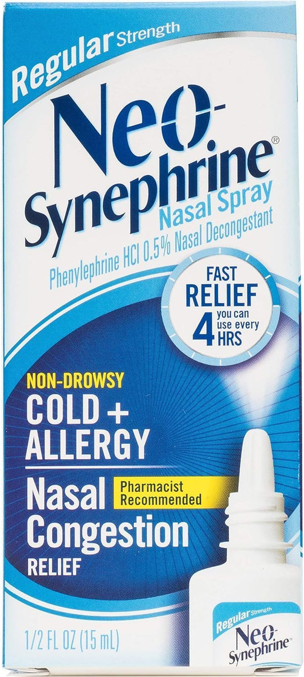 Nasal Decongestant Spray Regular Strength by Neo-Synephrine, 0.50 oz (PACK OF 3)