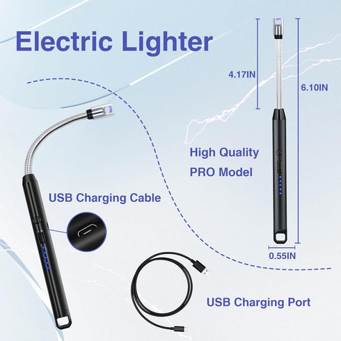 2 PCS Candle Lighter, Electric Arc Lighter with 360° Flexible Neck & LED Power Display, USB Rechargeable for BBQ,