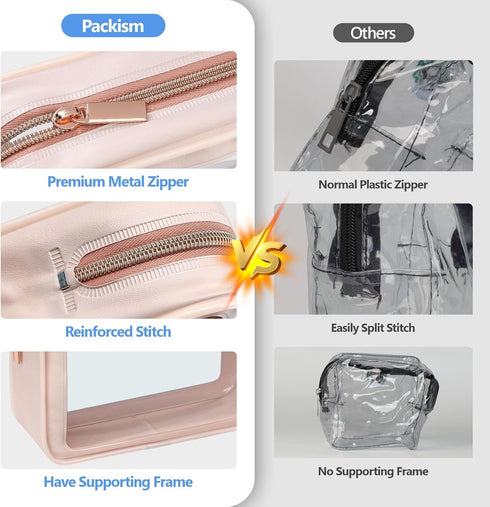 PACKISM TSA Approved Toiletry Bag - 2 Pack Upgrade Color-Edged Clear Makeup Bag, Clear Toiletry Bag for Traveling, Pink