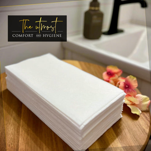 Linen Feel Disposable Napkins, Hand Towels for Bathroom, Weddings, Parties, White, 50 Pack