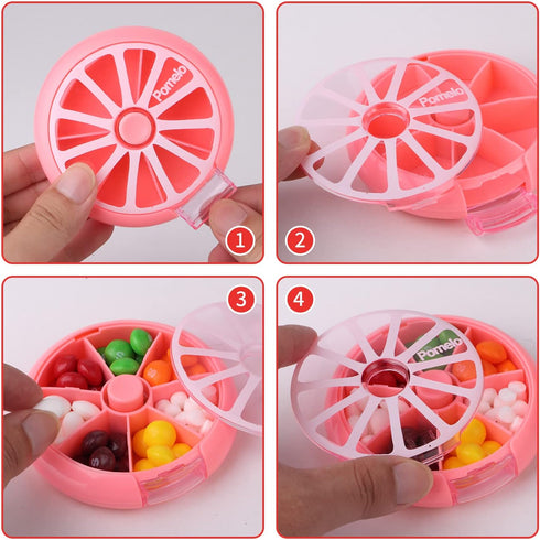 KINMINGZHU 7 Creative Portable Mini Day Weekly Circular Shape Rotary Cute Fruit Style Pill Storage Case Box (Pomelo)