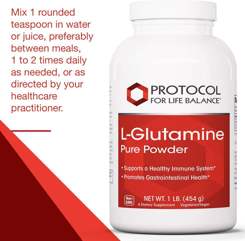 Protocol L-Glutamine 5g Powder - Immune Support, Gut & Brain Health, 1 lb, 91 Servings