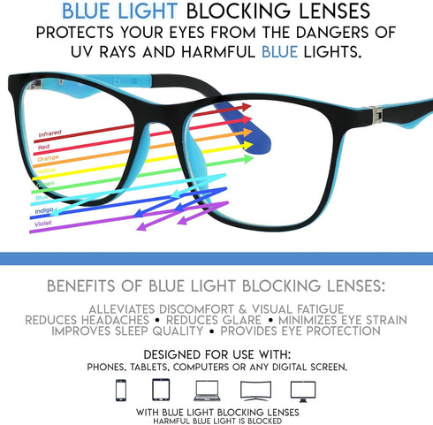 Yogo Vision Kids Blue Light Blocking Glasses, Computer Eyeglasses for Boys and Girls, Square Frames to Reduce Glare